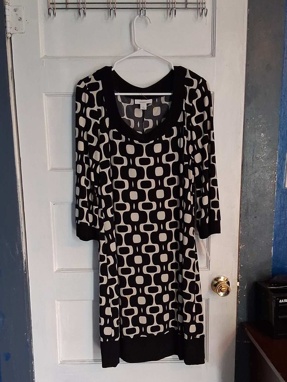 dressbarn Black and White Geometric Midi Dress